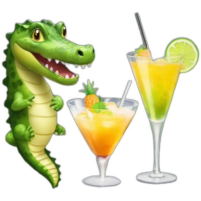 3 crocodiles with a cocktail  emoji