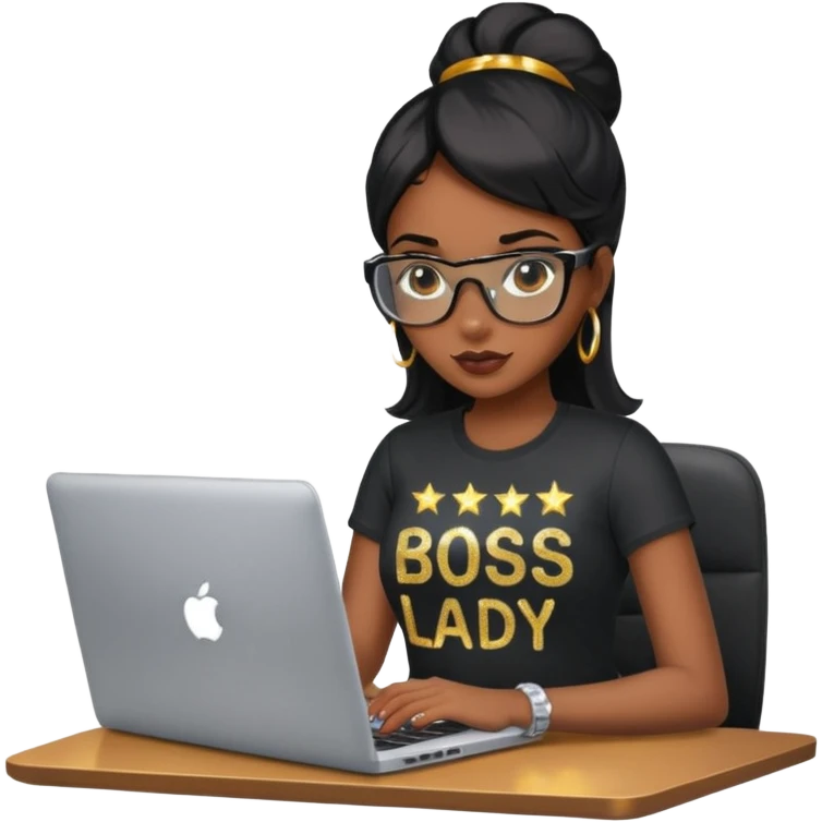 black pretty girl working hard with sparkles on laptop "boss lady" spelled out on shirt emoji