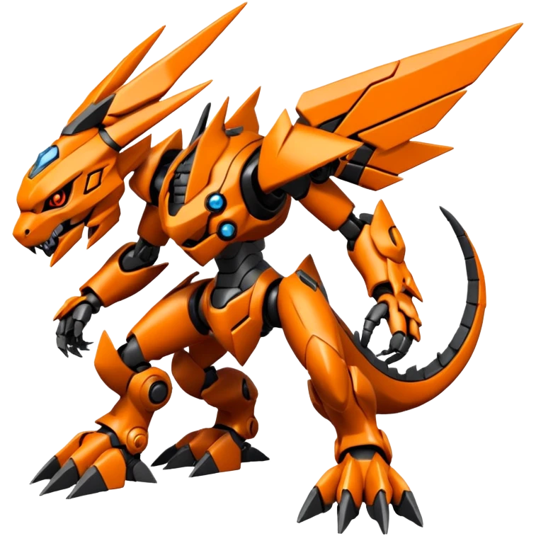 Cool Futuristic Black Orange Cyber-Digimon-Fakemon-Guilmon-Guilmon-Wargreymon-Mecha full body emoji