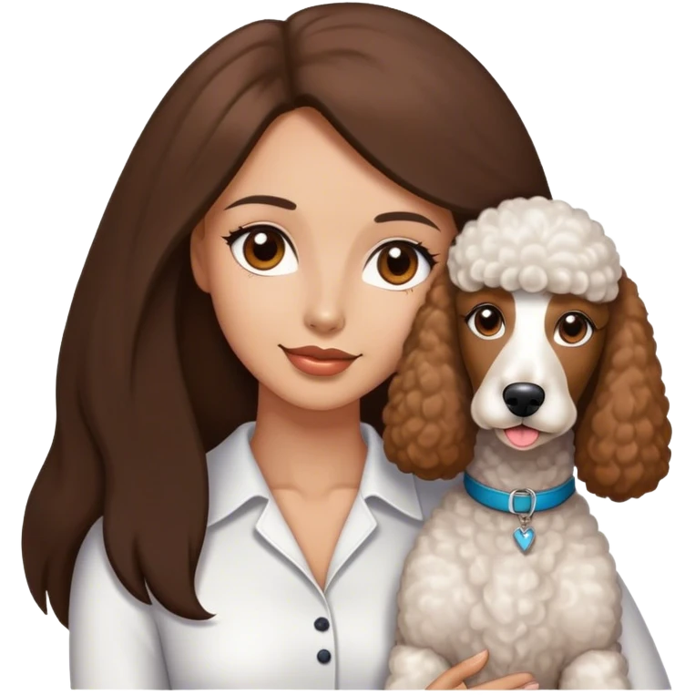 Long straight brown hair brown eyes beautiful women The white standard poodle you're holding emoji