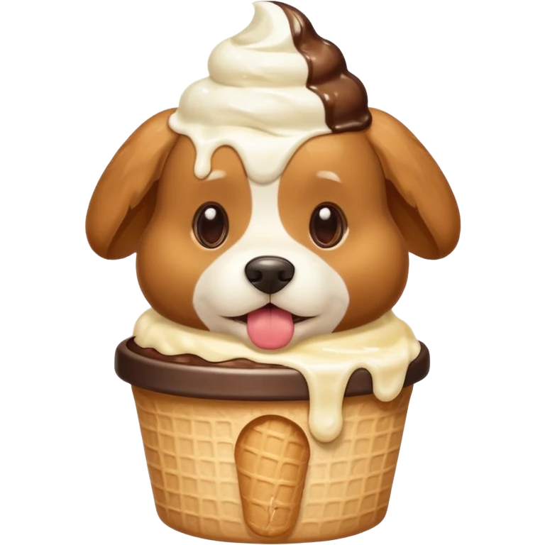 Cute fuzzy dog with ice cream on his head emoji