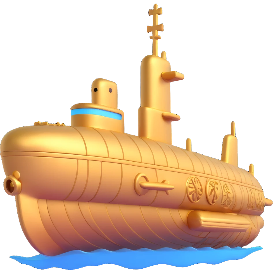 ancient golden Anunnaki submarine submerged decorated with ancient symbols and stepped design emoji
