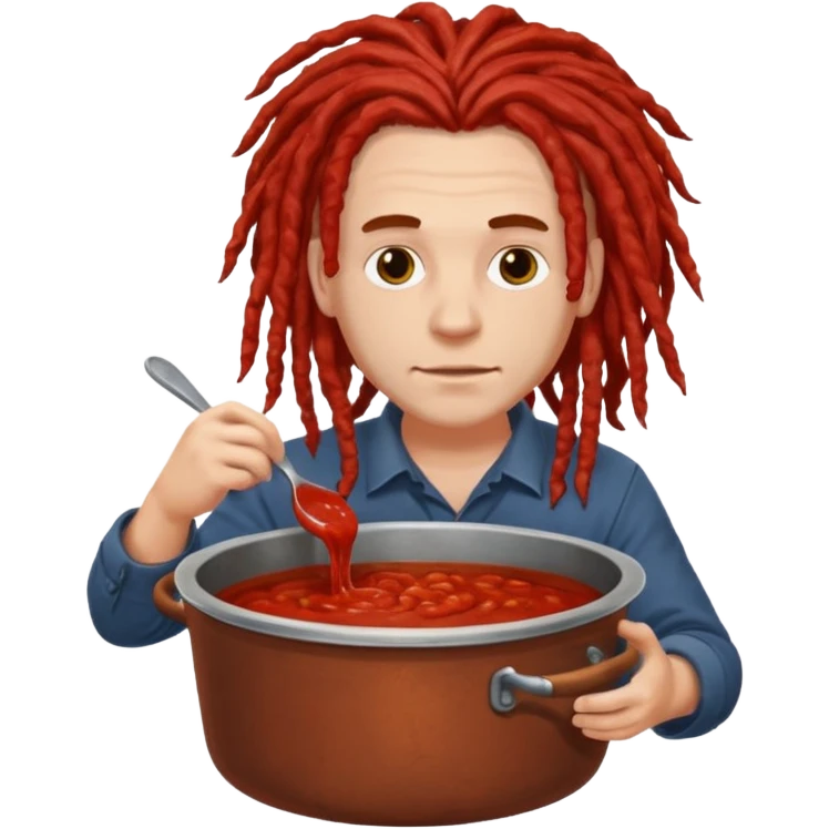 a white man with dreadlocks immersed in a pot of sauce emoji