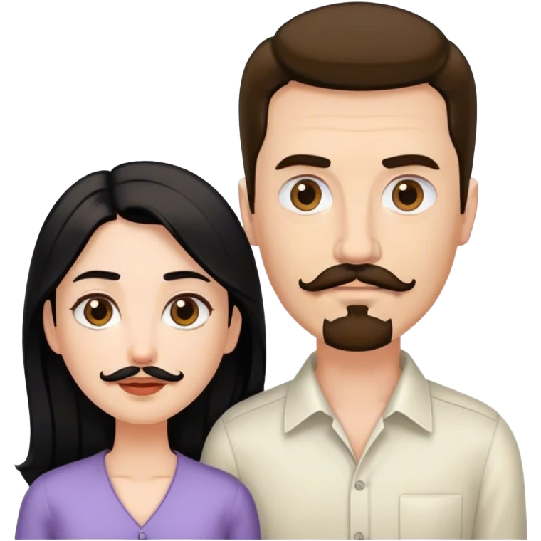 Tall white man with brown mustache goatee AND a short pale woman with long black hair emoji