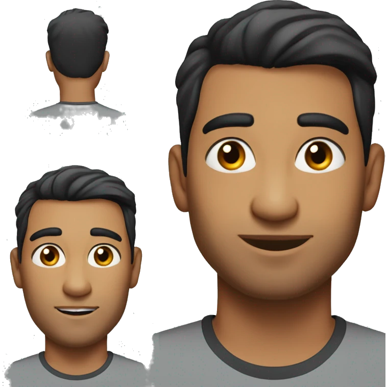 A head and shoulders shot of a 32 year old Indian man, with short black hair,   with brown eyes wearing a t-shirt. emoji