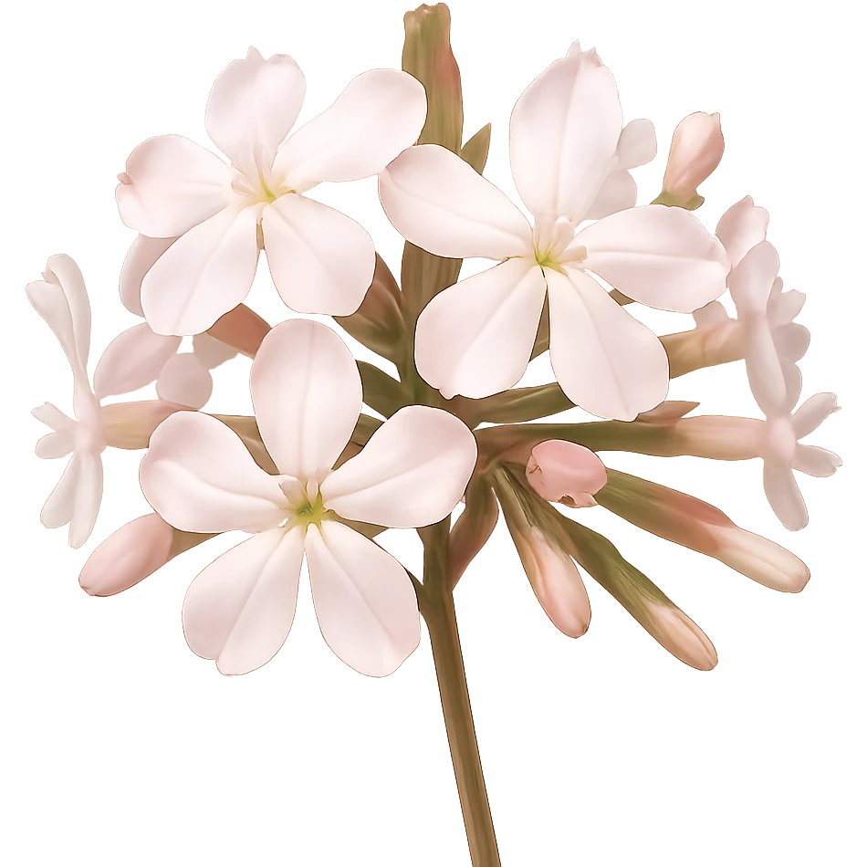 Create a 3D iOS-style realistic cluster of delicate pale pink flowers with soft lighting and a glossy effect. The image should have no background. Render in the GPT Image style for editing flexibility. emoji