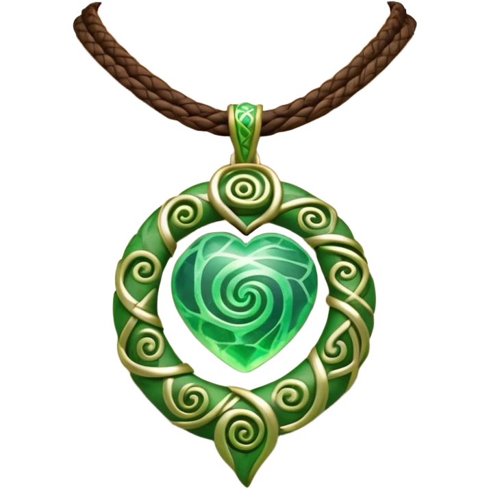 Moana's necklace with heart of Te Fiti green spiral stone emoji