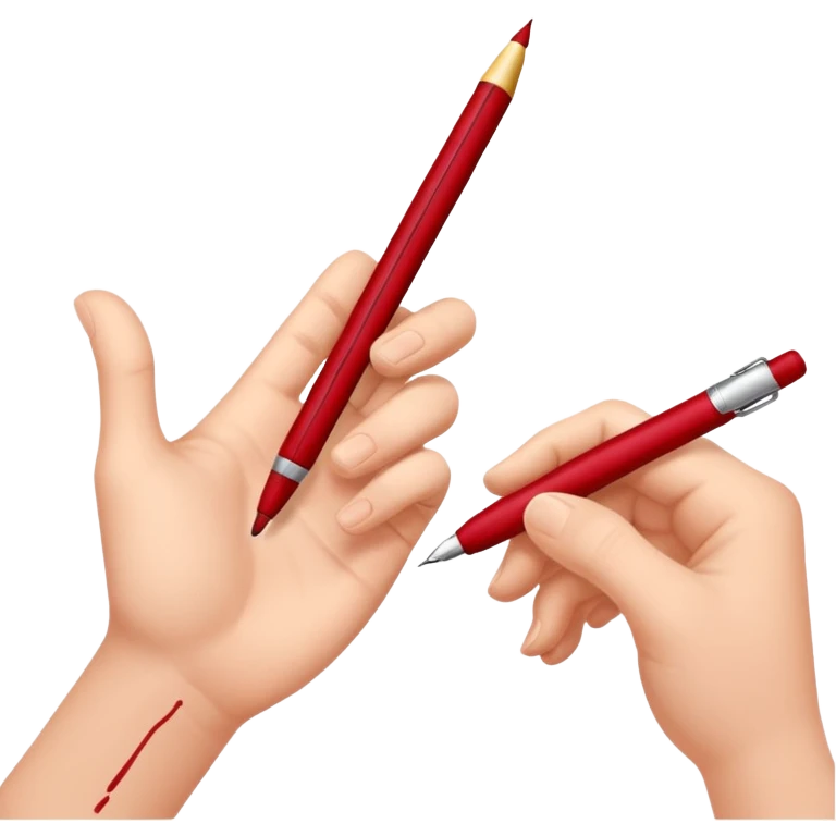 the hand writes with a dark red pen emoji