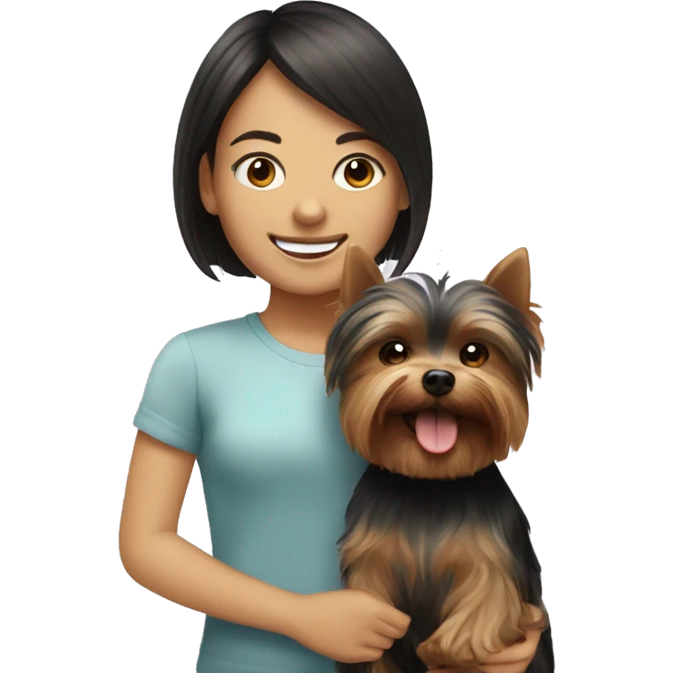 smiling girl with Yorkshire terrier with a haircut  companion emoji