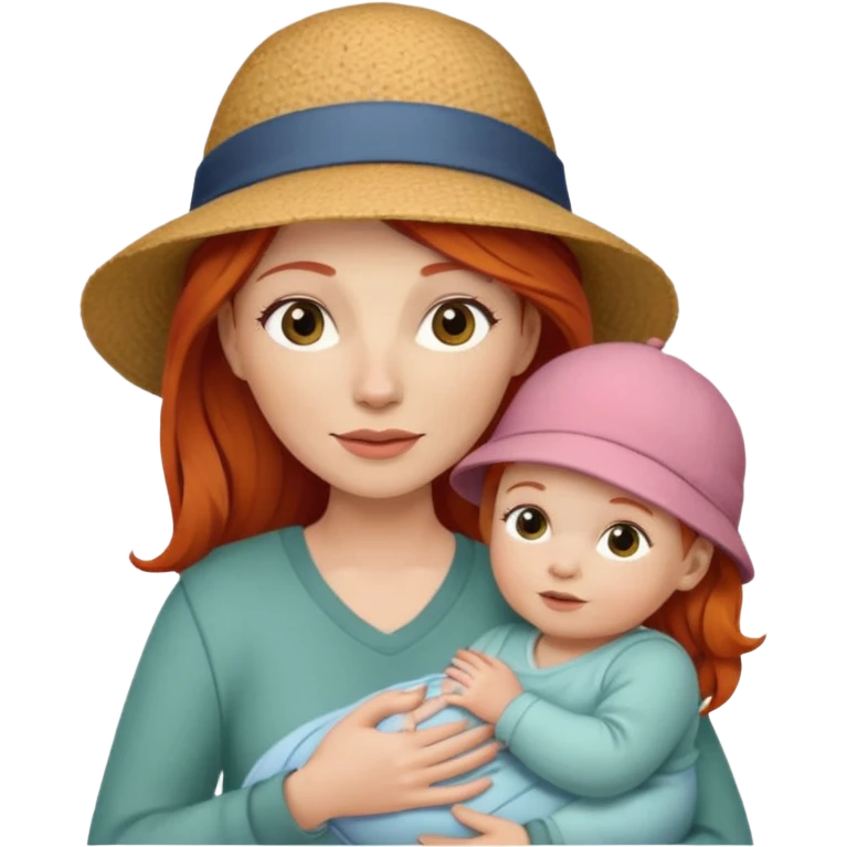 red haired Mother with Hats with her baby emoji