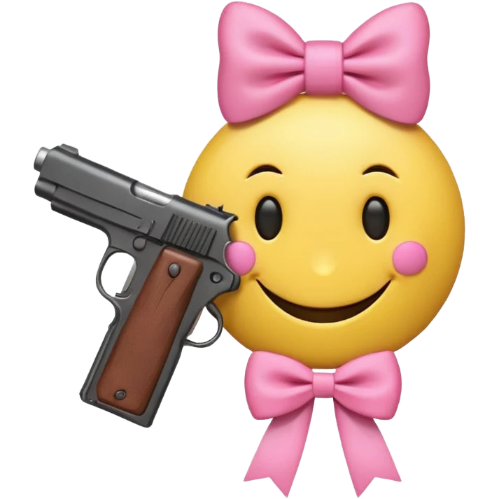 Smiley face with gun and pink bow emoji