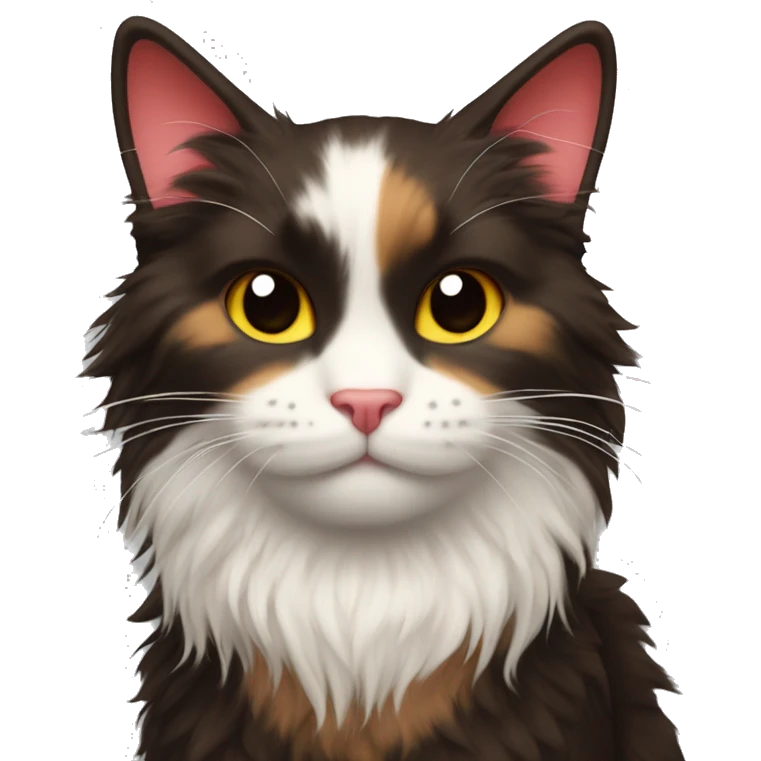 Fluffy heart (emoticon) with calico coloring, heart shape, cat ears, fluffy, has three colors: dark brown, red and white emoji