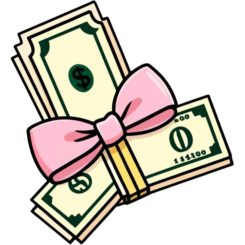 money with a pinl bow emoji