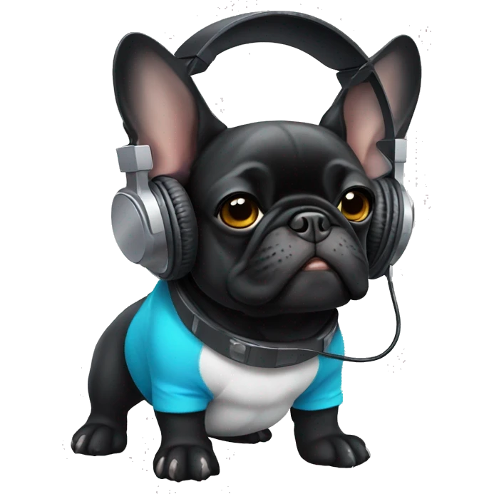 Black French bulldog with headphone emoji