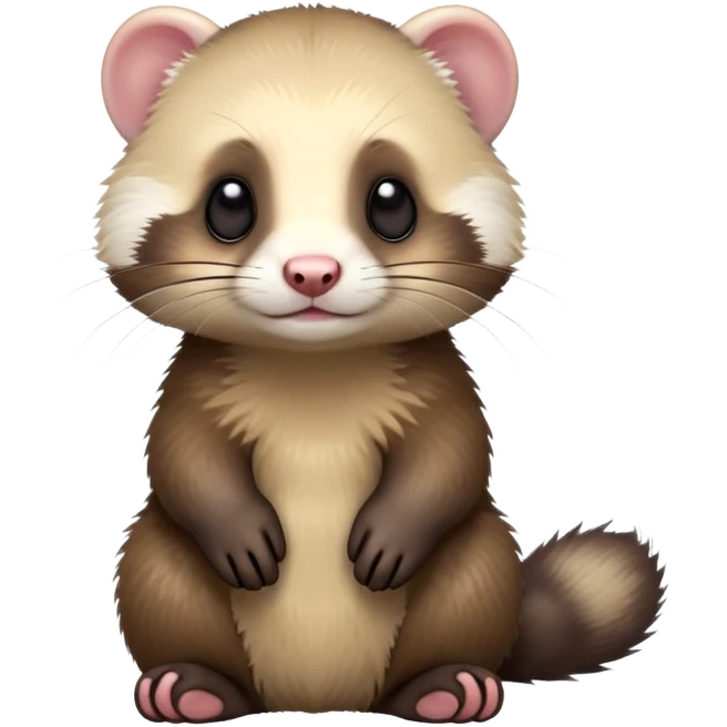 cinematic-[ferret]-realistic-full-body-sitting-emoji,-tiny-paws-tucked-close,-head-tilted-dramatically,-fluffy-[sable]-fur,-simplified-yet-realistic-focused-features,-highly-detailed,-glowing-with-an-almost-sarcastic-glow emoji