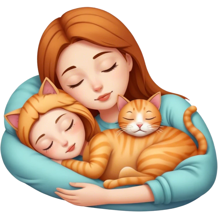 Girl sleeping with cat emoji