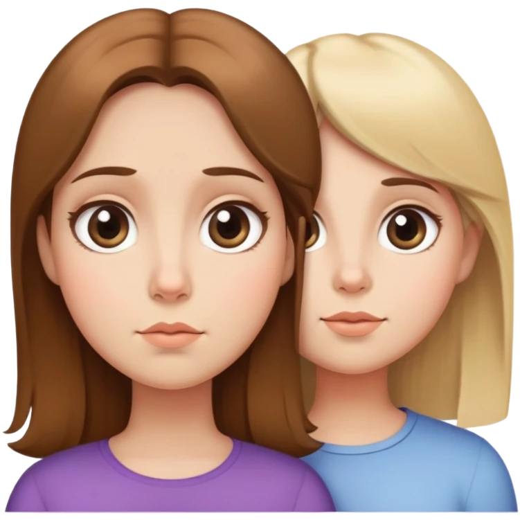 brown haired mother and blonde daughter pretty big eyes chubby cheeks but thin  emoji