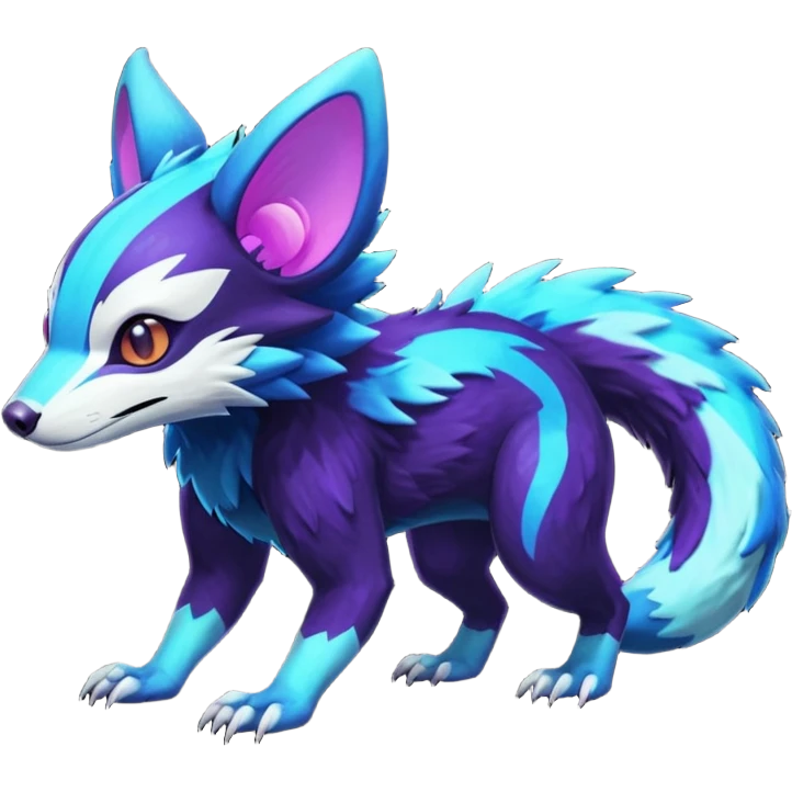 Colorful bioluminescent dark abysmal abyssal neon-glowing Trico-Sergal-Furret-Ferret-Wolverine-Vernid-furry-fursona-fusion-Fakemon-animal-hybrid-creature, full body emoji