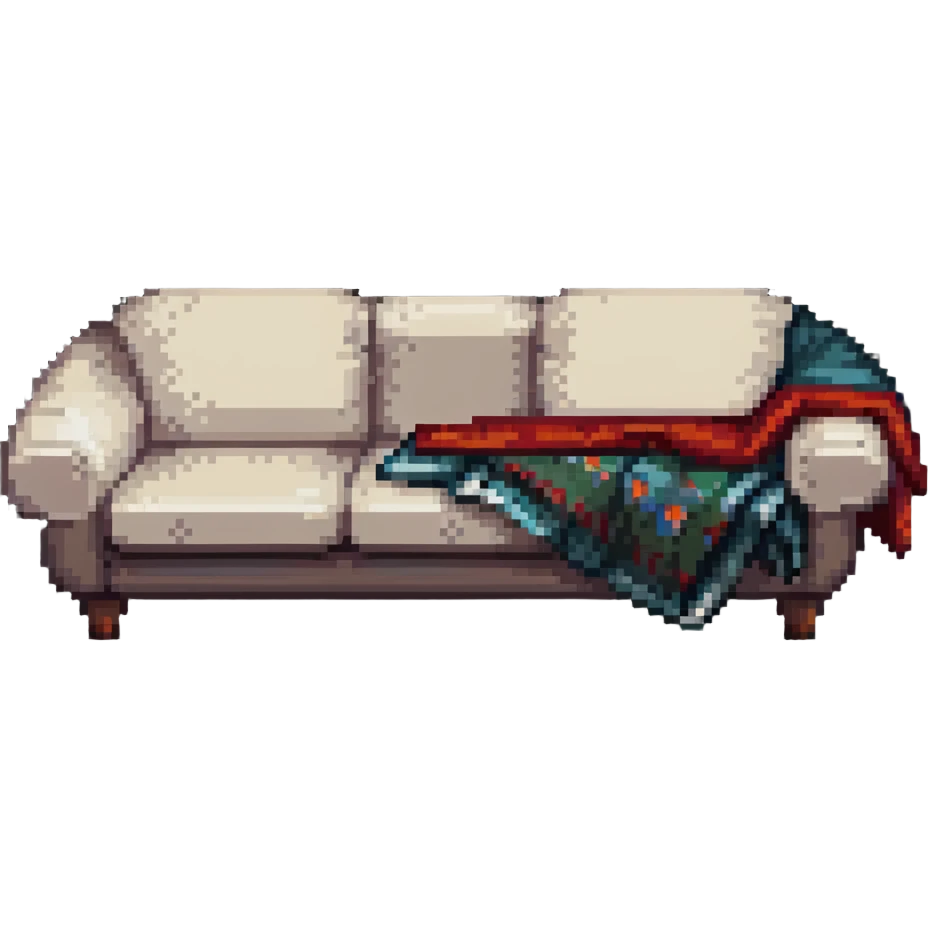 cozy sofa with a blanket draped over the arm emoji