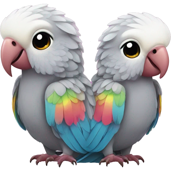 2 Pink and grey parakeets with rainbow wings  emoji