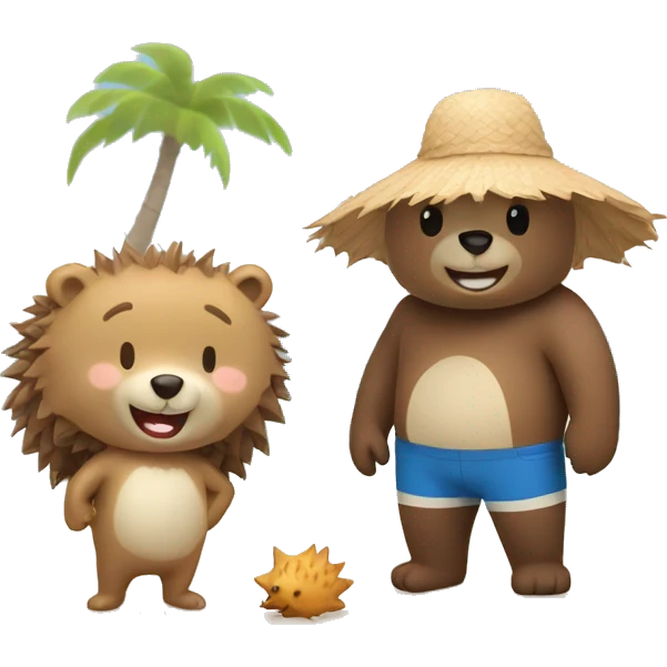 happy beach bear and hedgehog emoji