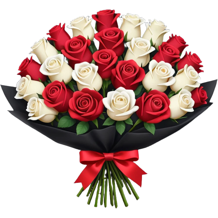 White rose and red rose bouquet with black paper  emoji