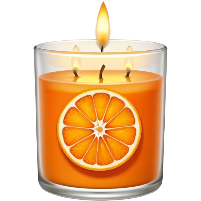 Citrus candle – orange wax in clear glass with slice of orange label emoji