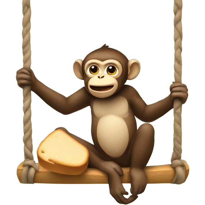 Monkey sitting on a swing eating a loaf of bread emoji