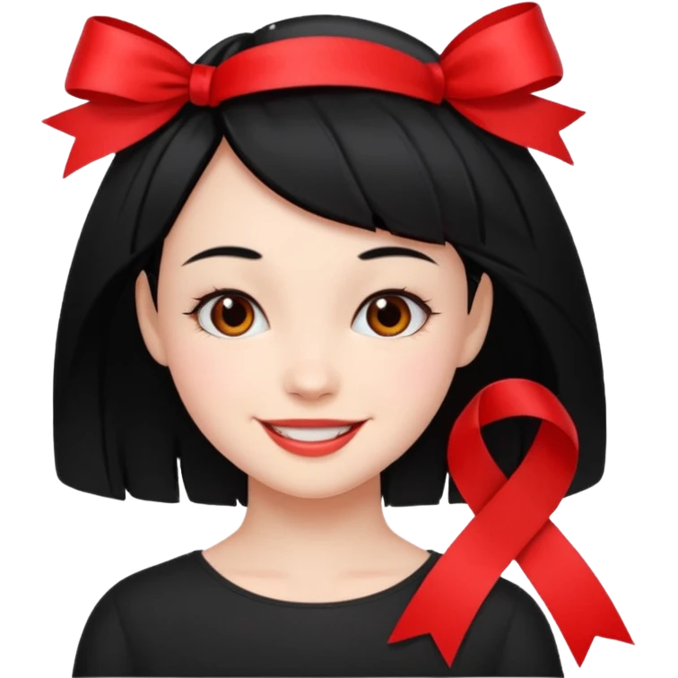 girl that have a red ribbon in her hair the hair is black  emoji