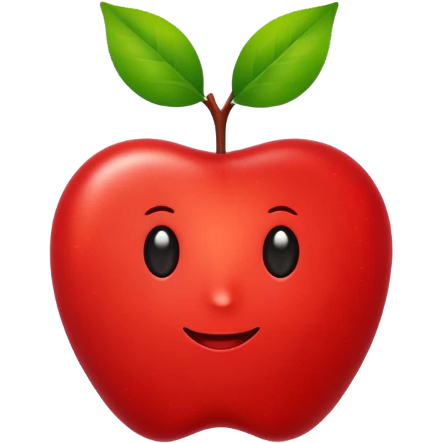 minimalist flat apple emoji, apple with a tiny green leaf, vibrant red color, white background, high resolution 2d vector style emoji