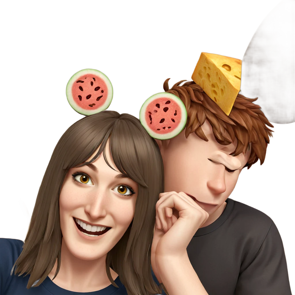 happy girl and boy with food emoji