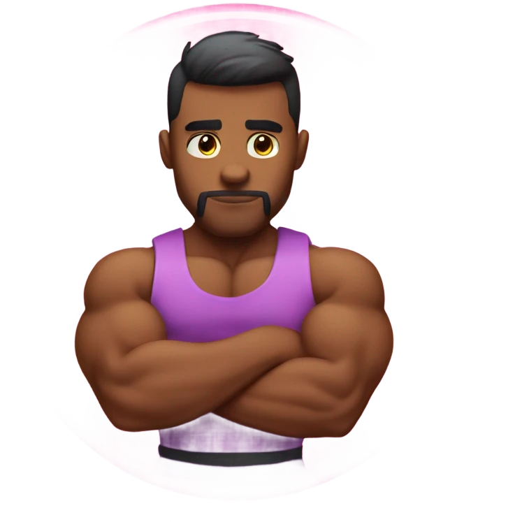 pink colored circle emoji guy with serious face and buff arms flexing biceps emoji