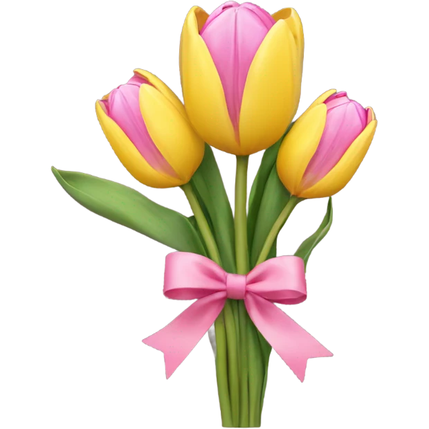 Yellow tulip bouquet with pink bow emoji