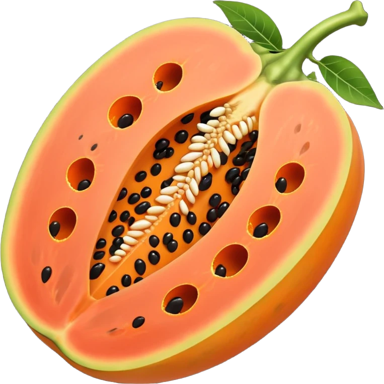 A beautiful papaya fruit is peeled and has black spots.It should be very ripe. emoji