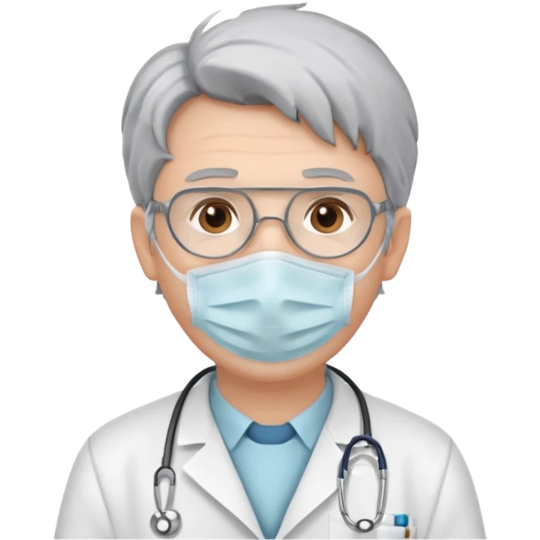 This is a cartoon-style avatar of a doctor with gray hair, wearing a face mask emoji