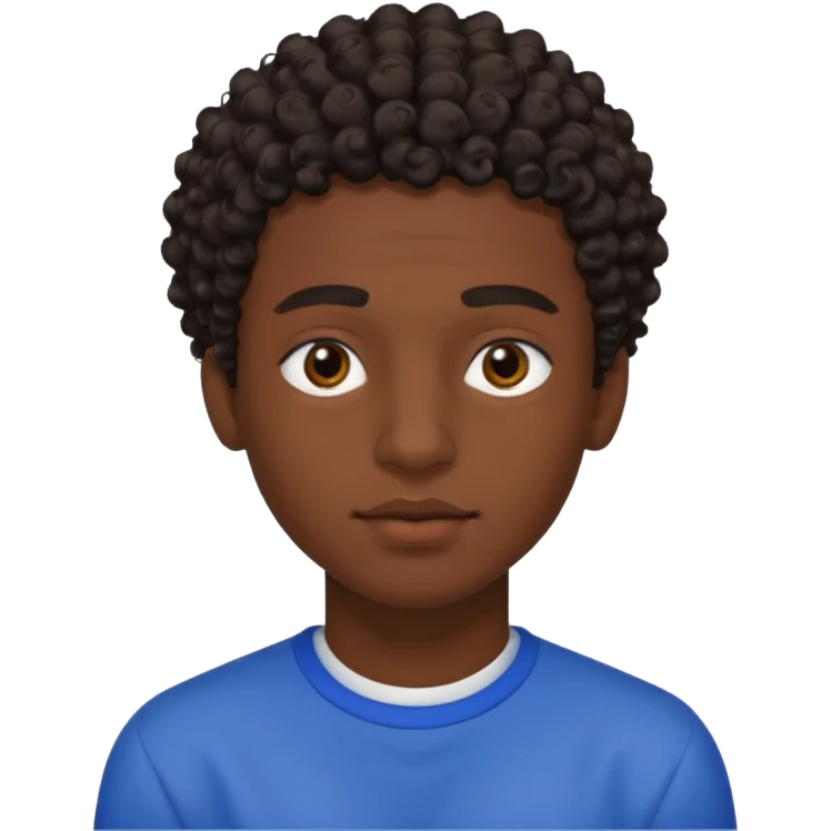 Une homme de 17 ans il a la peau noir foncé , des lèvres pulpeuses des sourcils plus ou moins épais Il a un taper bouclé  mais que au dessus il a un dégradé sur les côtés  emoji