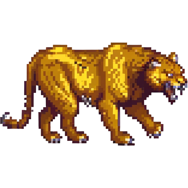Smilodon sabretooth tiger, pixel art, side view, visible fangs emoji