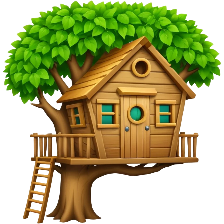 letter W on the side wall of a treehouse in a tree, top leaves visible emoji