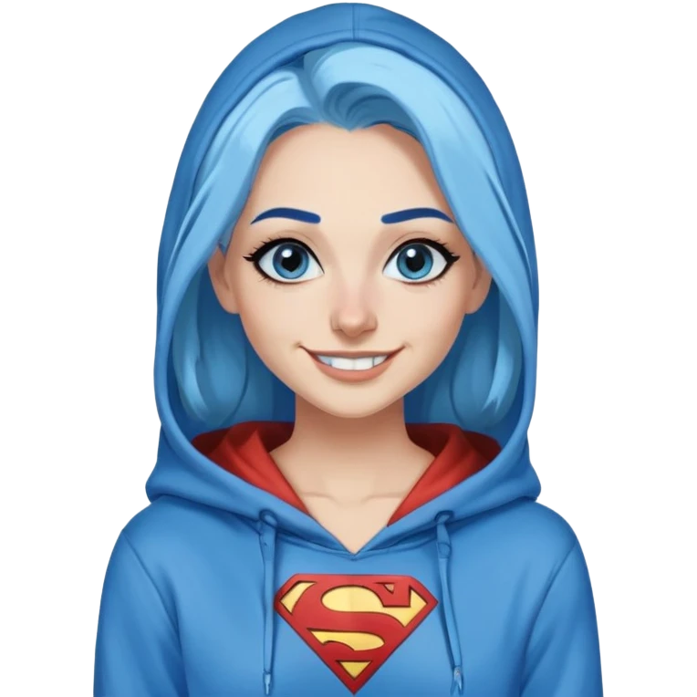 Teeth-showing-Smiling-30-year-old-adult-long-straight-dark-blue-and-light-blue-hair-blue-eyes-thick-black-eyeliner-really-thick-really-long-eye-lashes-sky-blue-superman-no-ears-hoodie-sweatshirt-nose-piercing-lip-piercing emoji