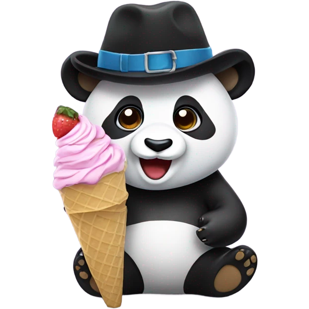 Panda eating ice cream with a hat on  emoji