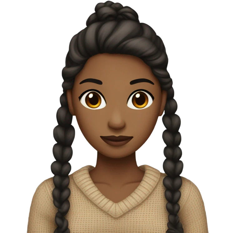 brown skin, brown eyes, black hair, tan sweater, black long ponytail with a tan bow in shot  emoji