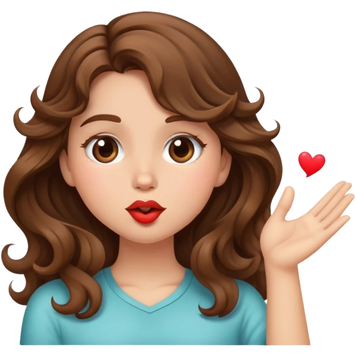 brown-haired girl with wavy hair, throwing a kiss emoji emoji