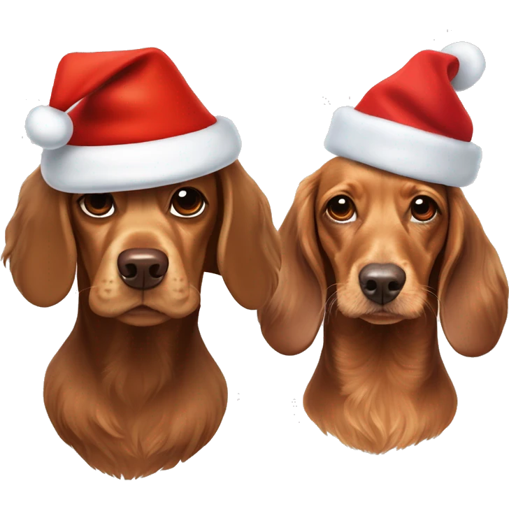beige cocker spaniel wearing christmas hat and brown dachshund wearing christmas hat emoji