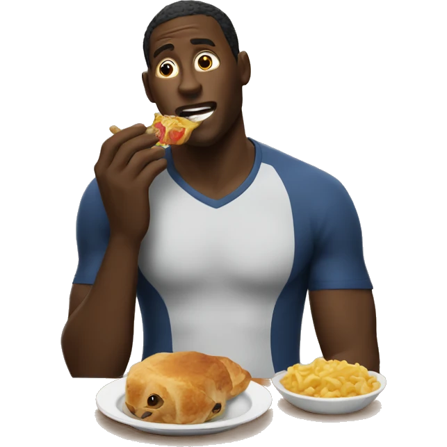 a black guy eating while talking about his Hell Cat emoji