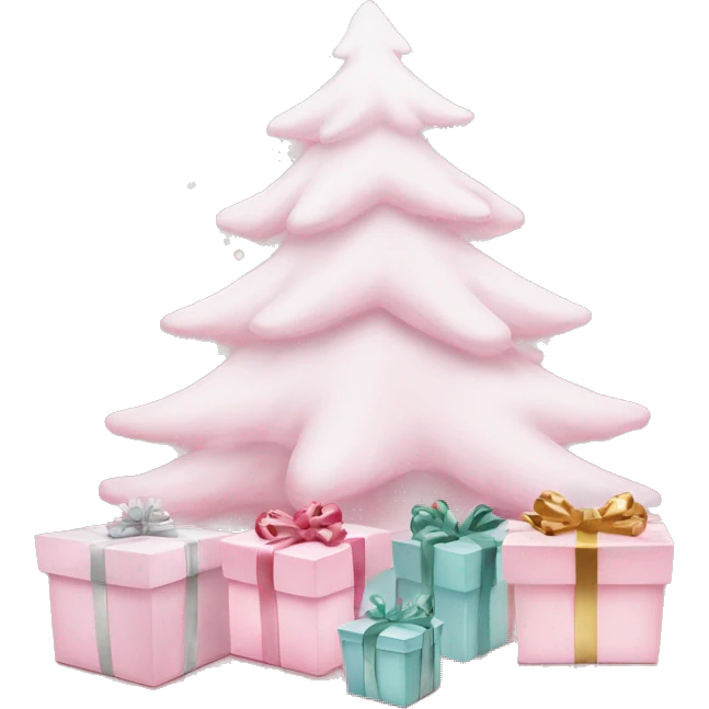 Light pink Christmas gifts under a white Christmas tree  emoji
