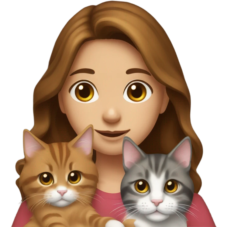 Girl with brown hair and young maine coon brown and white emoji