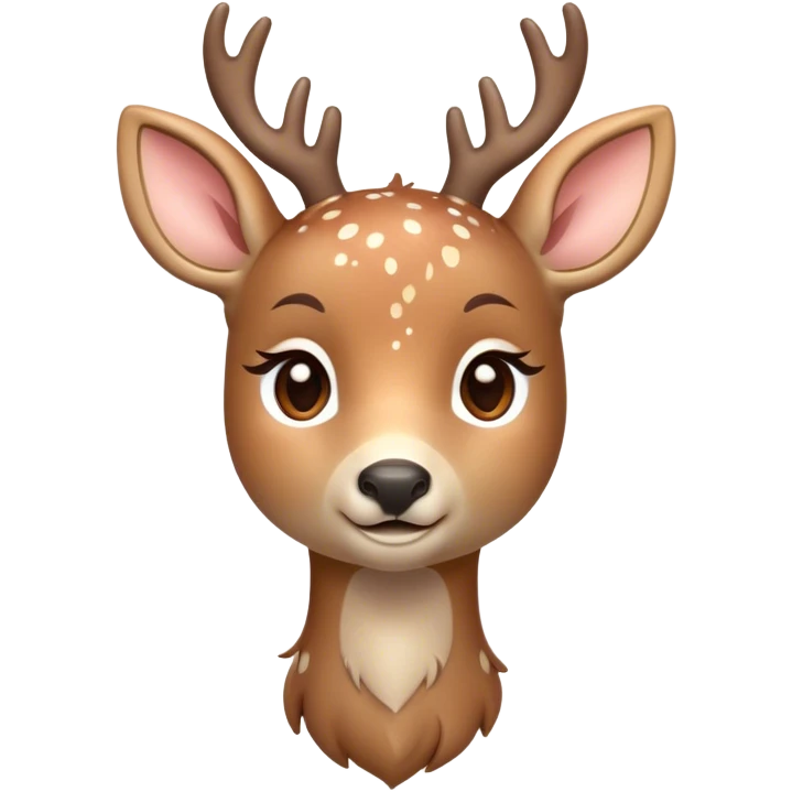 Cinematic Cute Deer Portrait Emoji, Head tilted playfully and inquisitively, showcasing a delicate coat speckled with subtle white spots and gentle earth tones, round, sparkling eyes filled with curious wonder, Simplified yet irresistibly adorable features, highly detailed, glowing with a warm, friendly glow, high shine, affectionate and graceful, stylized with a touch of woodland whimsy, bright and endearing, soft glowing outline, capturing the essence of a mischievous yet loving fawn, so playful it feels like it could skip out of the screen into your arms! emoji