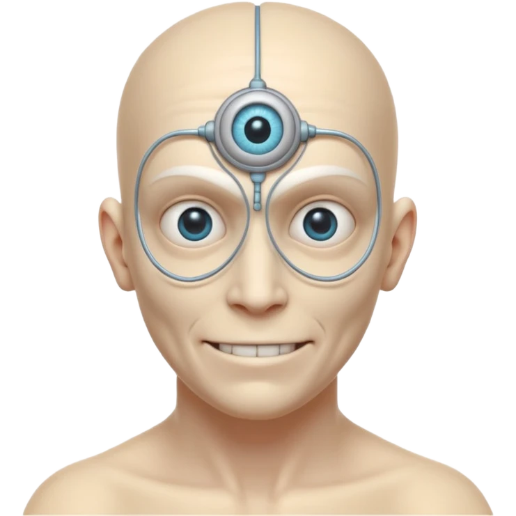 mutant test subject portrait, head and shoulders only, third eye on forehead, pale skin, creepy calm smile, lab experiment style, 3D cartoon, mobile game icon style, clean background, no text, no watermark

 emoji