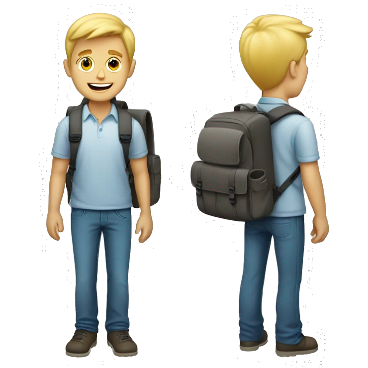 A blonde guy with a backpack first day at new job emoji