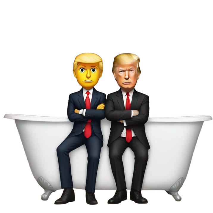 President Donald Trump wearing a suit and red tie in the bath tub with Jason Tatum in uniform  emoji